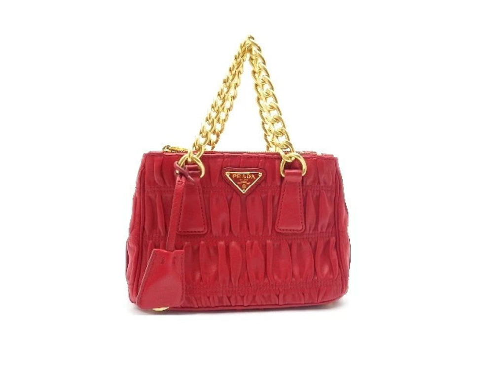 Prada Bag Chain Shoulder Calfskin Red